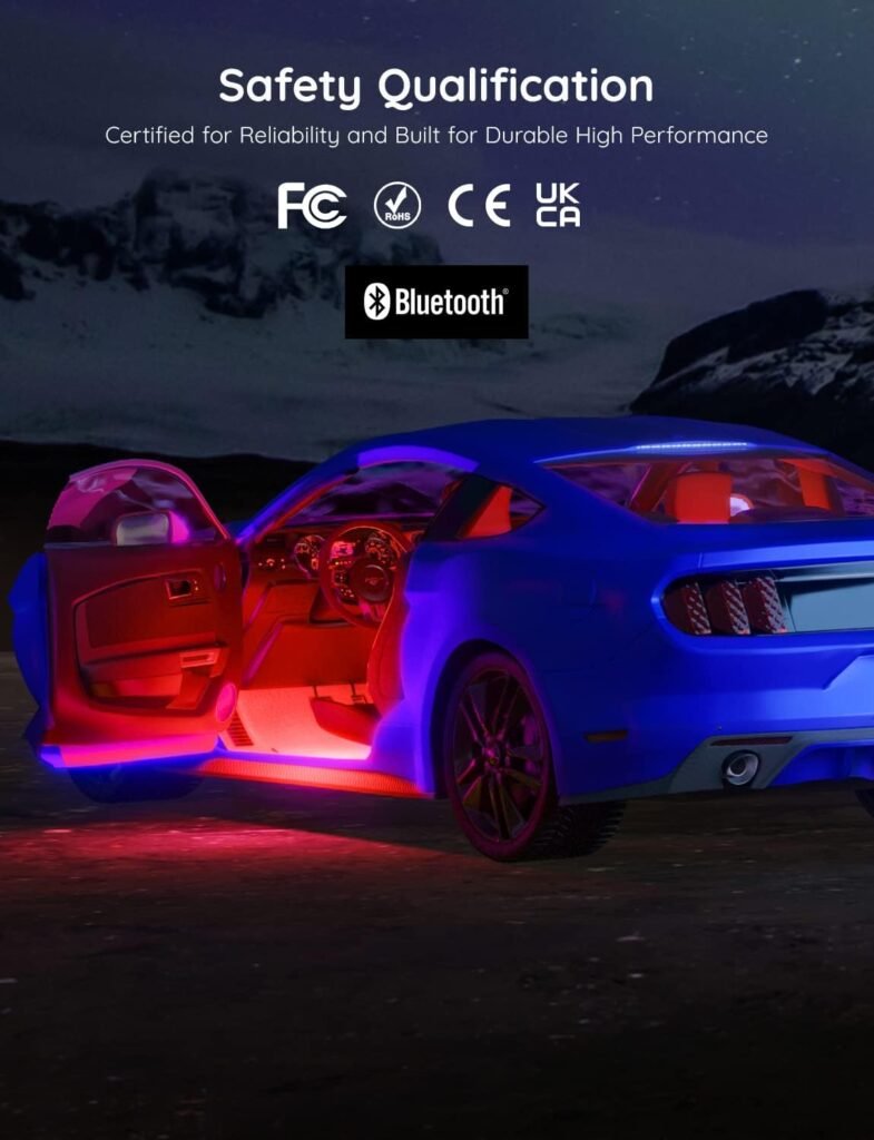 a blue sports car with red lights