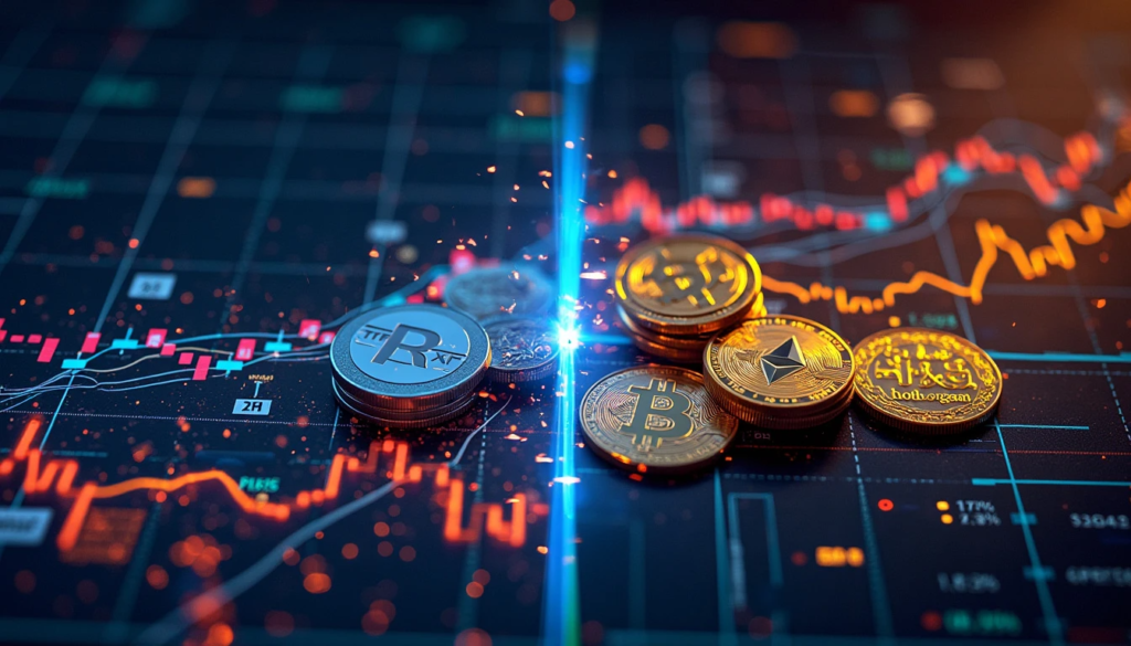 Comparison chart between stock market and cryptocurrency investments.